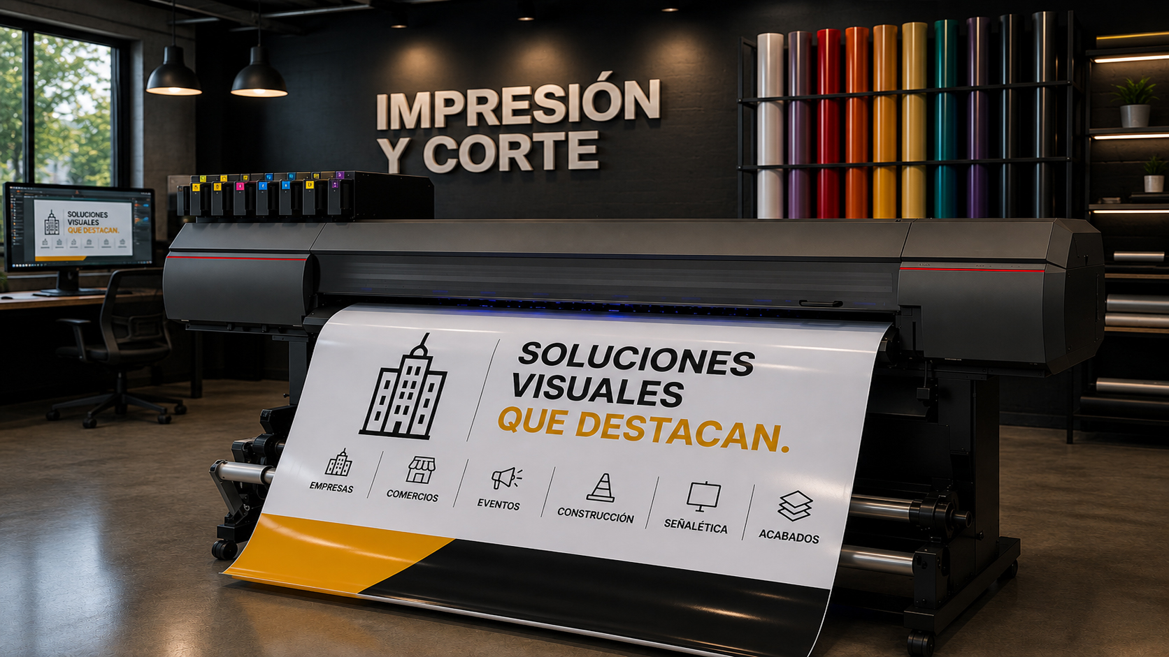 Plotter de gran formato imprimiendo en el taller de IC